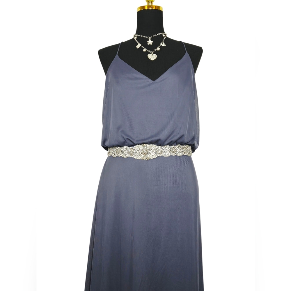 Alfred Sung D739 Deep Onyx Gown Sz 10 Formal Spaghetti Strap Evening Dress 60” - Picture 9 of 15